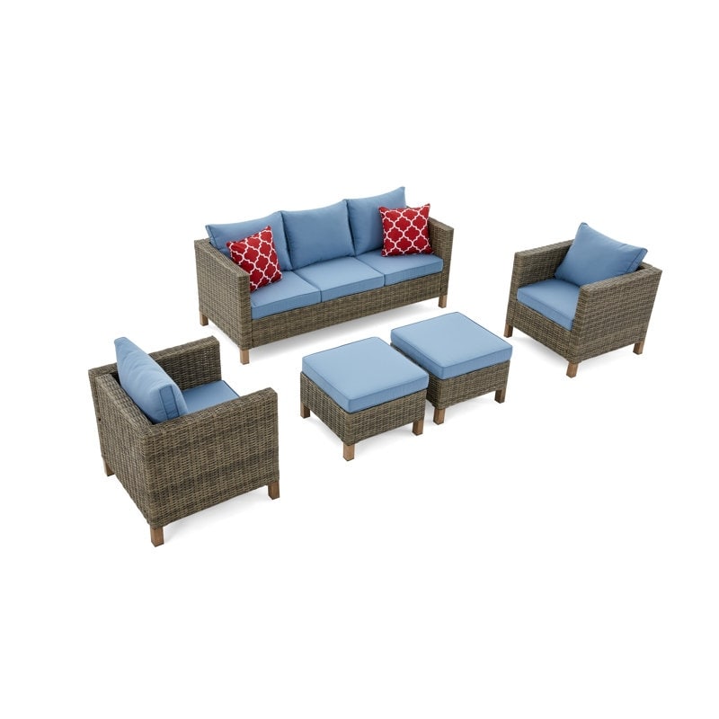 Ensemble de conversation extérieur en osier de 5 pièces pour patio