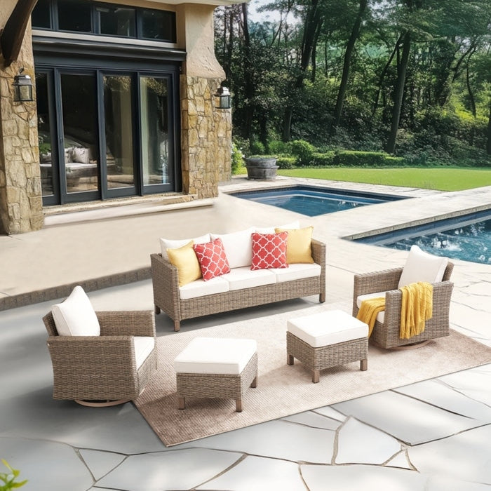 Ensemble de conversation extérieur en osier de 5 pièces pour patio