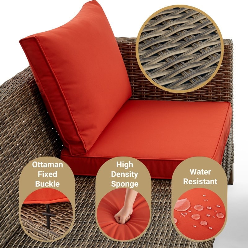 Ensemble de conversation extérieur en osier de 5 pièces pour patio