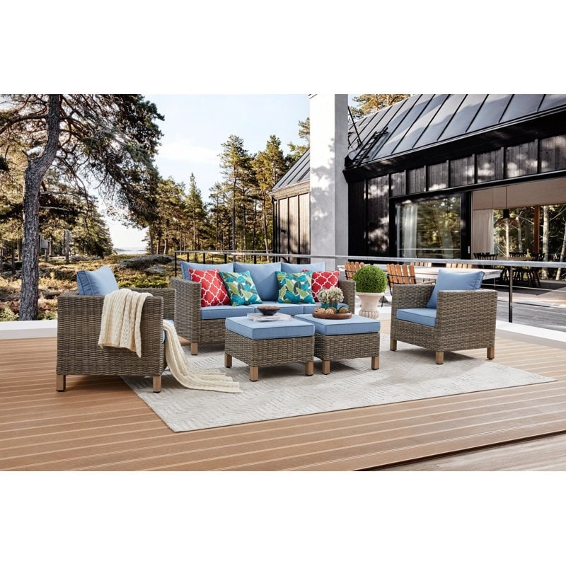 Ensemble de conversation extérieur en osier de 5 pièces pour patio