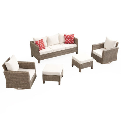 Ensemble de conversation extérieur en osier de 5 pièces pour patio