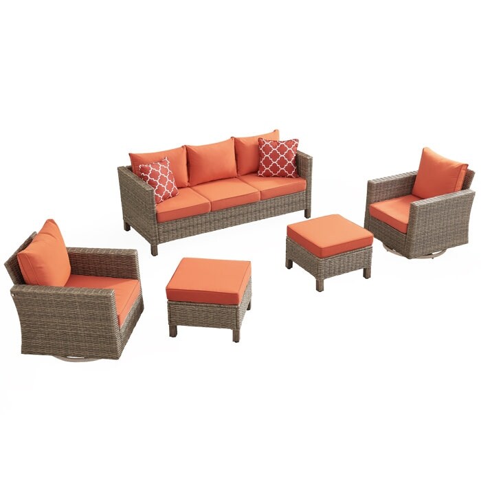 Ensemble de conversation extérieur en osier de 5 pièces pour patio