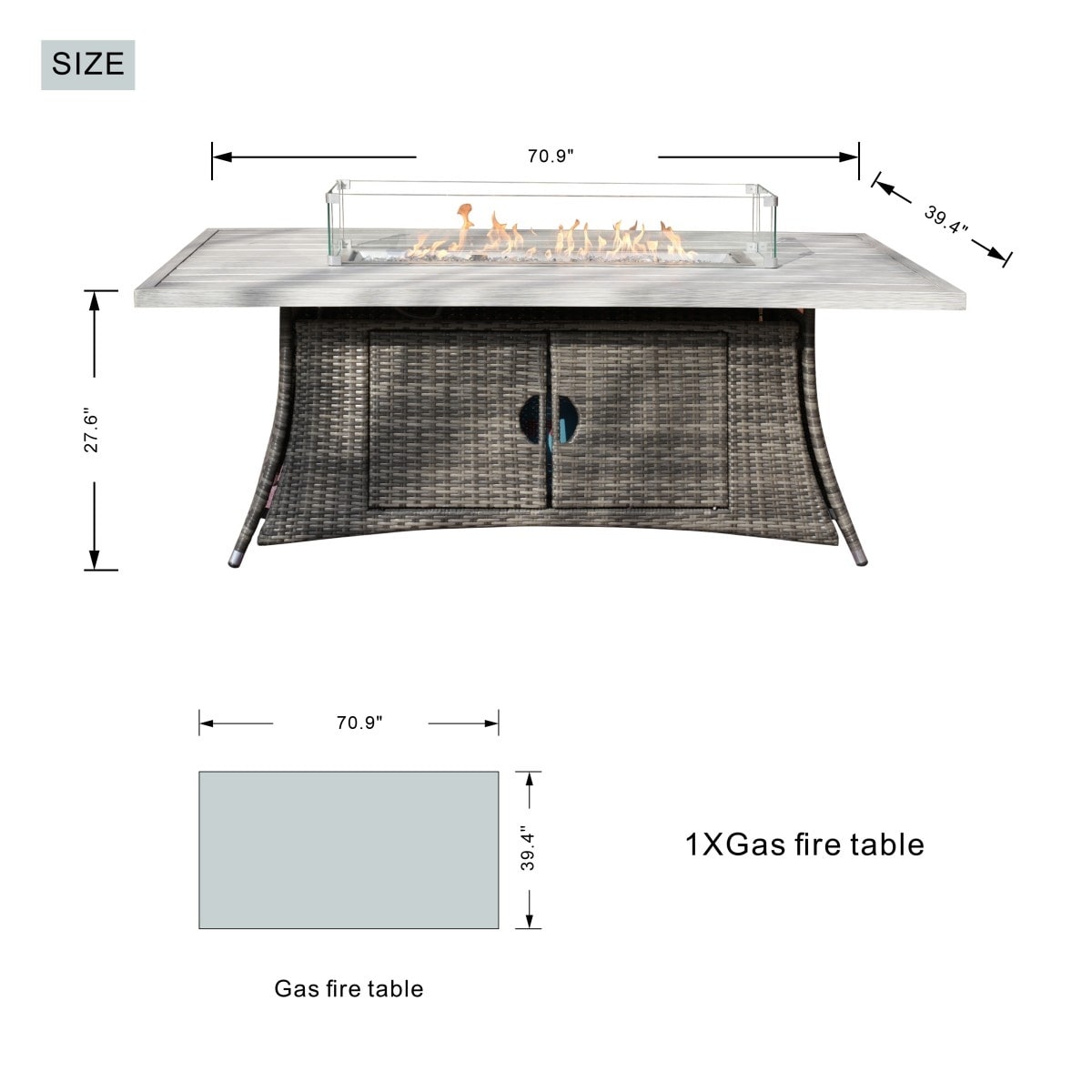 Ensemble de canapés d'extérieur en osier 5 pièces avec table et foyer en aluminium