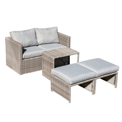 Ensemble de conversation d'extérieur en rotin 5 pièces avec chaises en osier et coussins