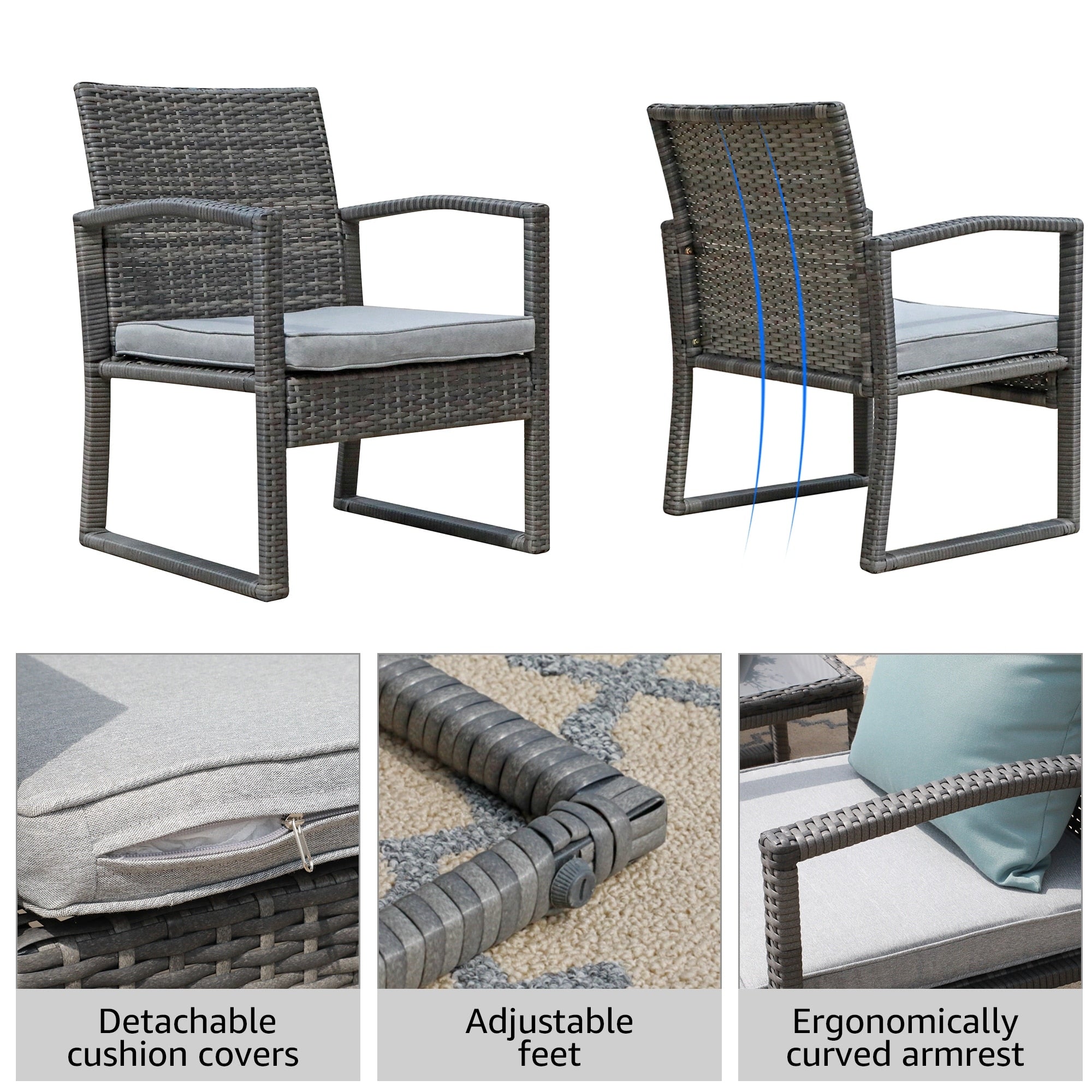 Ensemble de salon de jardin en osier 5 pièces avec fauteuils, poufs et table d'appoint