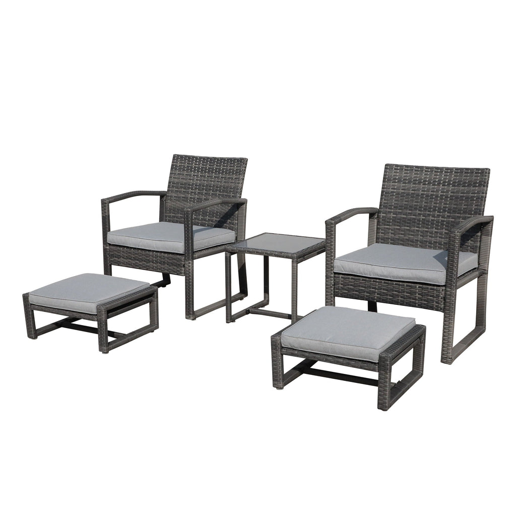 Ensemble de salon de jardin en osier 5 pièces avec fauteuils, poufs et table d'appoint