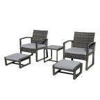 Ensemble de salon de jardin en osier 5 pièces avec fauteuils, poufs et table d'appoint