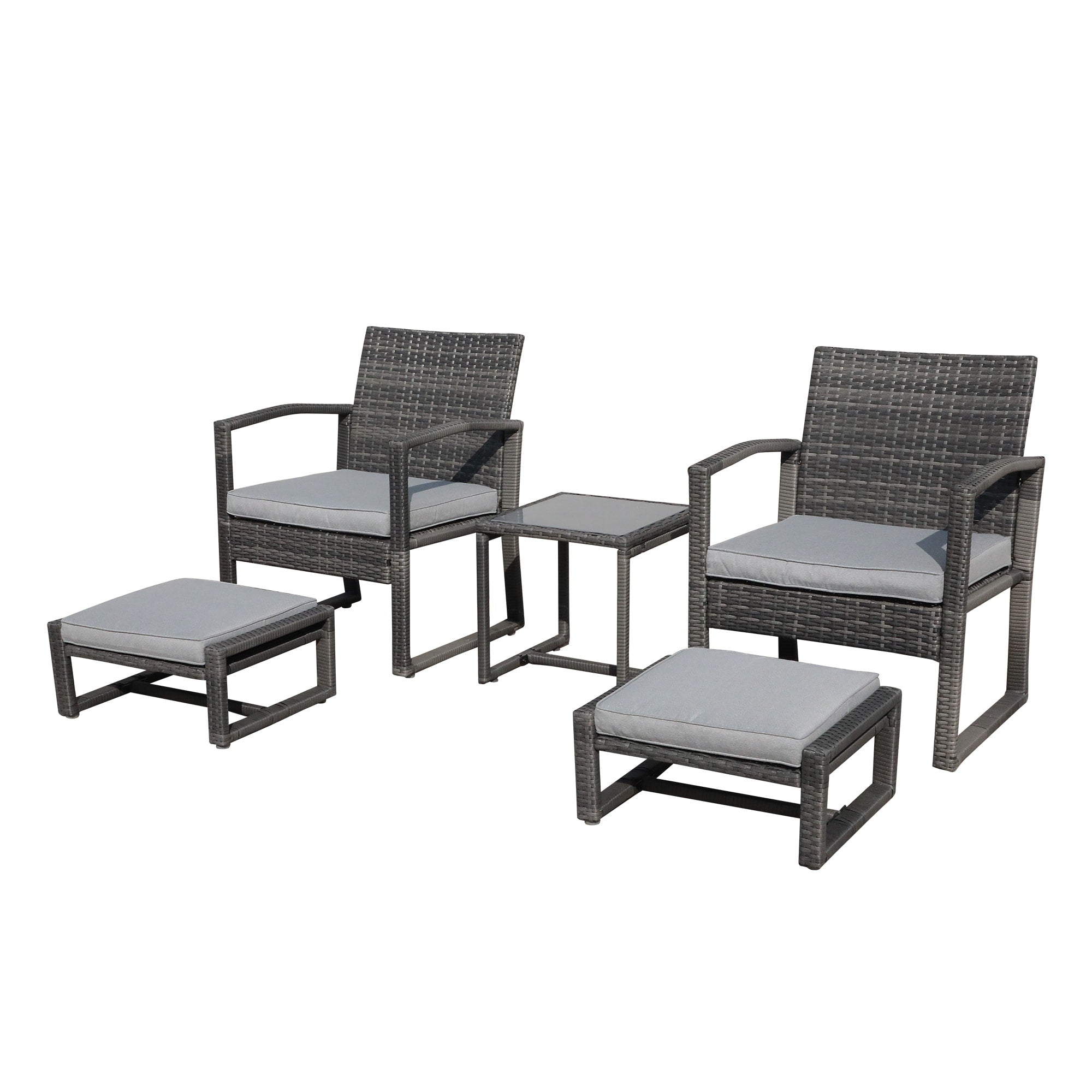 Ensemble de salon de jardin en osier 5 pièces avec fauteuils, poufs et table d'appoint