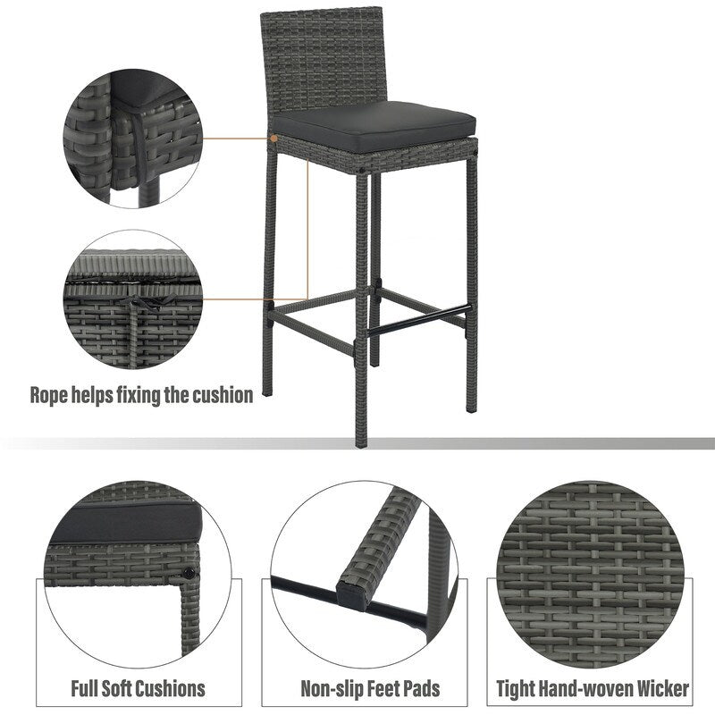 Ensemble de salle à manger et bar de patio 5 pièces, chaises hautes avec coussin