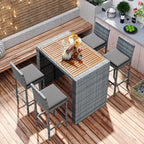 Ensemble de salle à manger et bar de patio 5 pièces, chaises hautes avec coussin