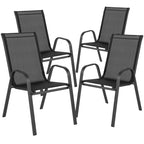 Ensemble de salle à manger de patio 5 pièces : table en verre, 4 chaises empilables flexibles