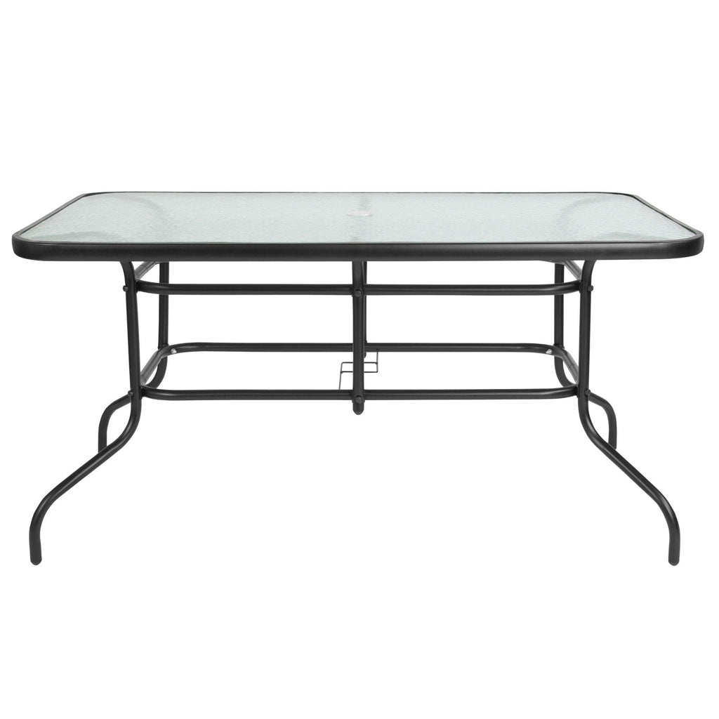 Ensemble de salle à manger de patio 5 pièces : table en verre, 4 chaises empilables flexibles