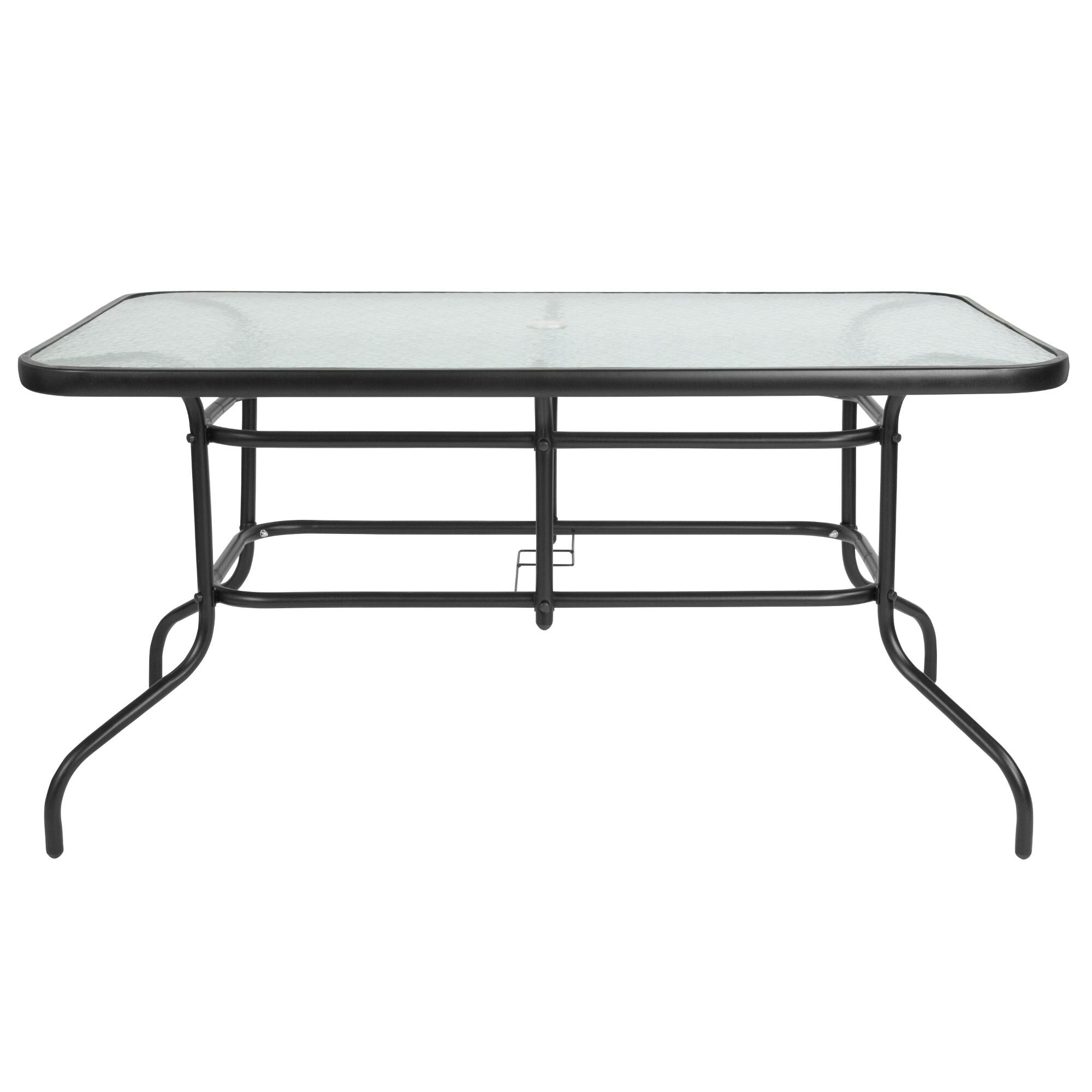 Ensemble de salle à manger de patio 5 pièces : table en verre, 4 chaises empilables flexibles