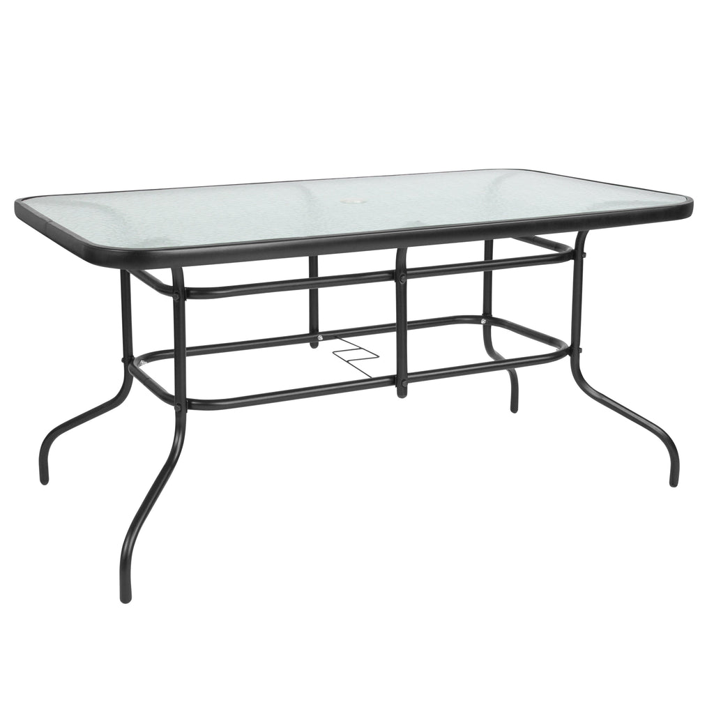 Ensemble de salle à manger de patio 5 pièces : table en verre, 4 chaises empilables flexibles