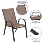 Ensemble de salle à manger de patio 5 pièces : table en verre, 4 chaises empilables flexibles