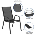 Ensemble de salle à manger de patio 5 pièces : table en verre, 4 chaises empilables flexibles