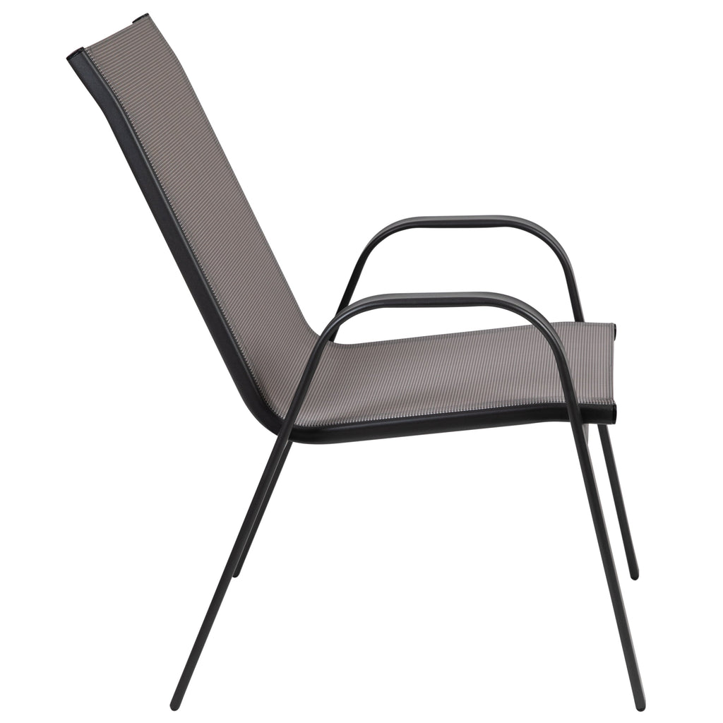 Ensemble de salle à manger de patio 5 pièces : table en verre, 4 chaises empilables flexibles