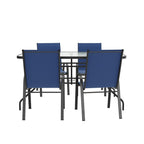 Ensemble de salle à manger de patio 5 pièces : table en verre, 4 chaises empilables flexibles