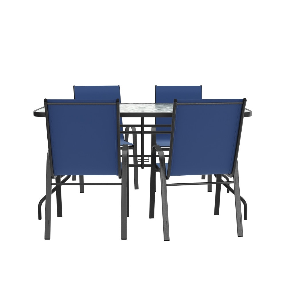 Ensemble de salle à manger de patio 5 pièces : table en verre, 4 chaises empilables flexibles