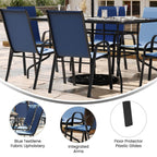 Ensemble de salle à manger de patio 5 pièces : table en verre, 4 chaises empilables flexibles