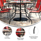 Ensemble de salle à manger de patio 5 pièces : table en verre, 4 chaises empilables flexibles