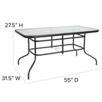 Ensemble de salle à manger de patio 5 pièces : table en verre, 4 chaises empilables flexibles