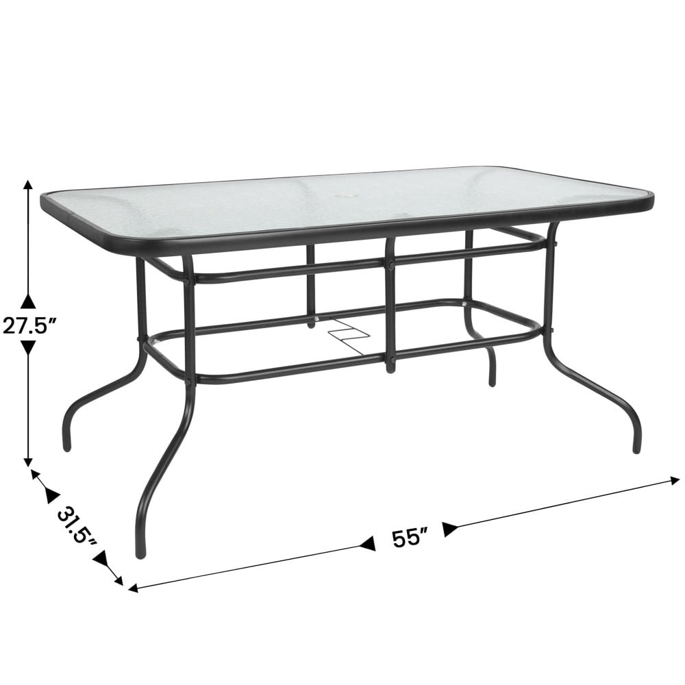 Ensemble de salle à manger de patio 5 pièces : table en verre, 4 chaises empilables flexibles