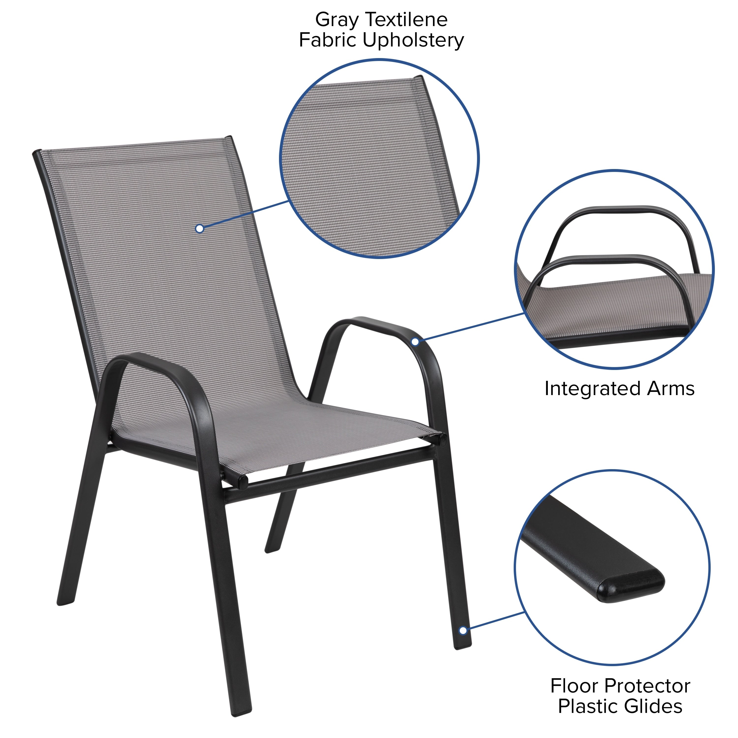 Ensemble de salle à manger de patio 5 pièces : table en verre, 4 chaises empilables flexibles
