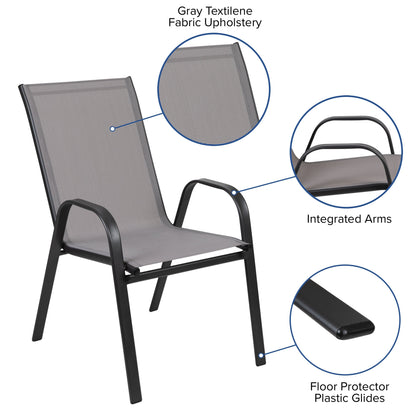Ensemble de salle à manger de patio 5 pièces : table en verre, 4 chaises empilables flexibles