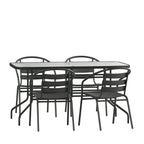 Ensemble de salle à manger de patio 5 pièces : table en verre, 4 chaises empilables flexibles