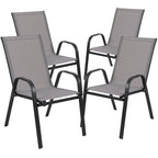 Ensemble de salle à manger de patio 5 pièces : table en verre, 4 chaises empilables flexibles