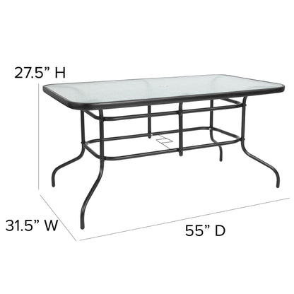 Ensemble de salle à manger de patio 5 pièces : table en verre, 4 chaises empilables flexibles