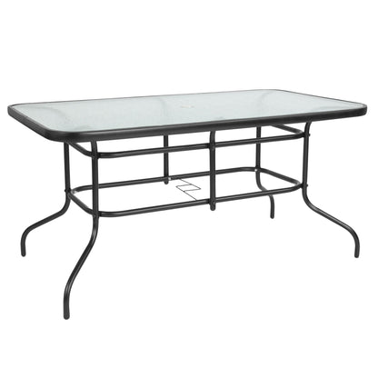 Ensemble de salle à manger de patio 5 pièces : table en verre, 4 chaises empilables flexibles