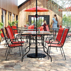 Ensemble de salle à manger de patio 5 pièces : table en verre, 4 chaises empilables flexibles