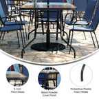 Ensemble de salle à manger de patio 5 pièces : table en verre, 4 chaises empilables flexibles