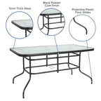 Ensemble de salle à manger de patio 5 pièces : table en verre, 4 chaises empilables flexibles