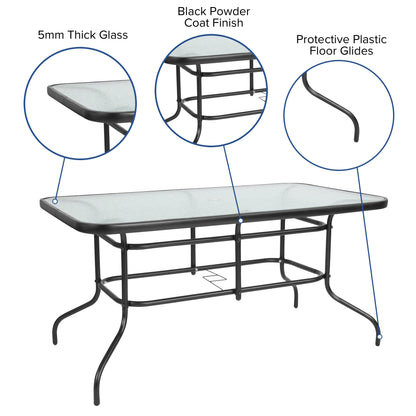 Ensemble de salle à manger de patio 5 pièces : table en verre, 4 chaises empilables flexibles