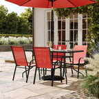 Ensemble de salle à manger de patio 5 pièces : table en verre, 4 chaises empilables flexibles