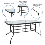 Ensemble de salle à manger de patio 5 pièces : table en verre, 4 chaises empilables flexibles