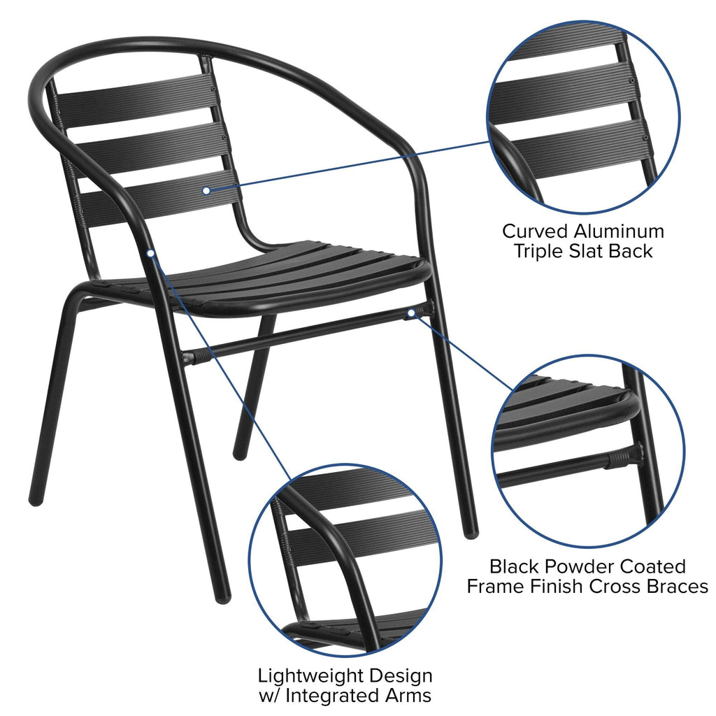 Ensemble de salle à manger de patio 5 pièces : table en verre, 4 chaises empilables flexibles