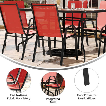 Ensemble de salle à manger de patio 5 pièces : table en verre, 4 chaises empilables flexibles