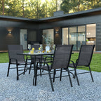 Ensemble de salle à manger de patio 5 pièces : table en verre, 4 chaises empilables flexibles