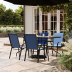 Ensemble de salle à manger de patio 5 pièces : table en verre, 4 chaises empilables flexibles