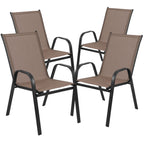 Ensemble de salle à manger de patio 5 pièces : table en verre, 4 chaises empilables flexibles