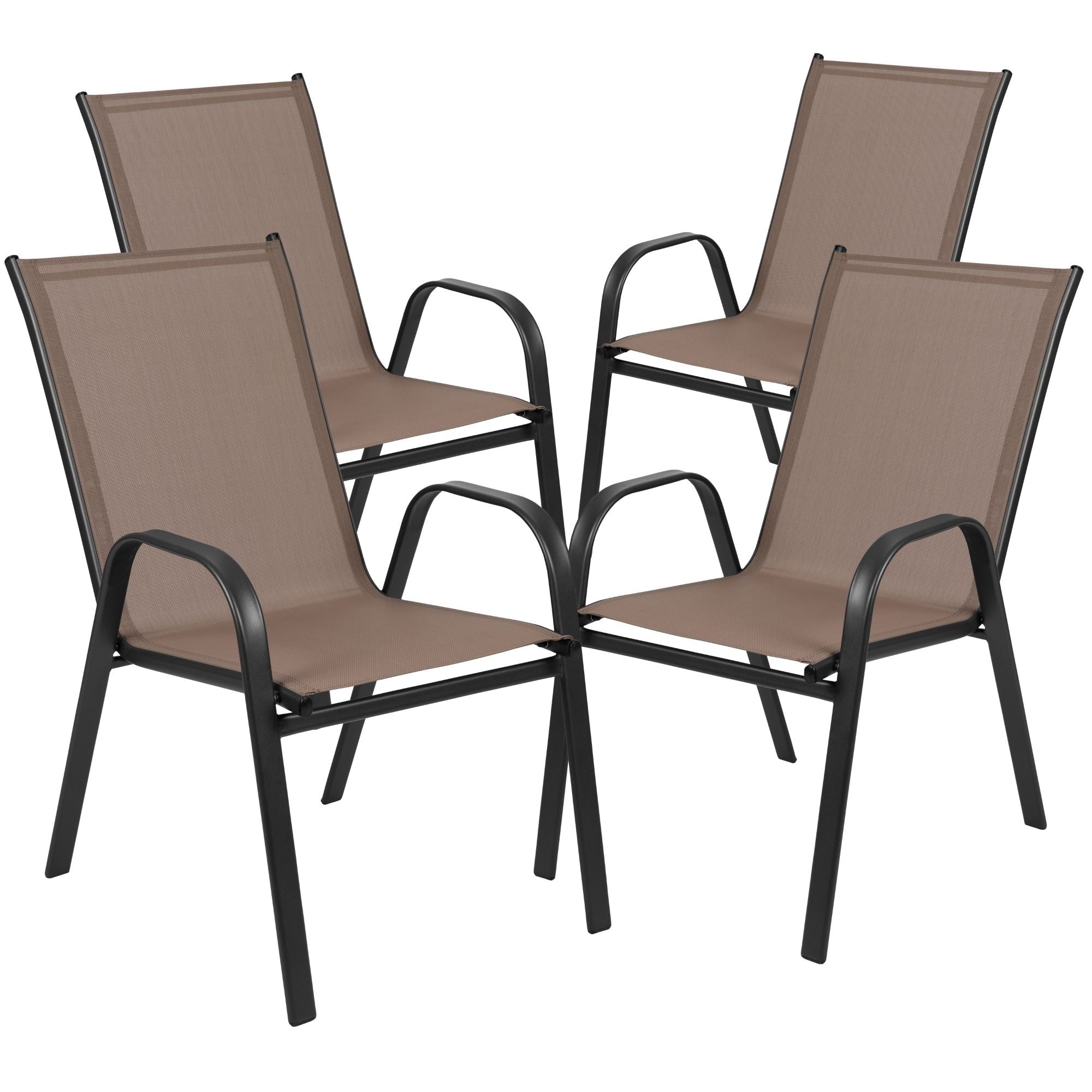 Ensemble de salle à manger de patio 5 pièces : table en verre, 4 chaises empilables flexibles