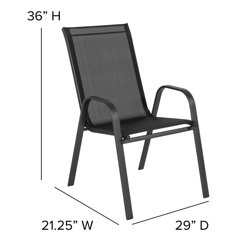 Ensemble de salle à manger de patio 5 pièces : table en verre, 4 chaises empilables flexibles