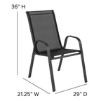 Ensemble de salle à manger de patio 5 pièces : table en verre, 4 chaises empilables flexibles