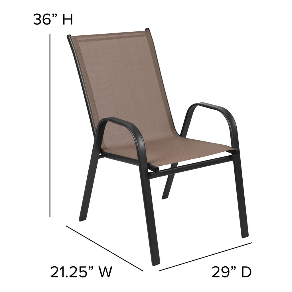 Ensemble de salle à manger de patio 5 pièces : table en verre, 4 chaises empilables flexibles