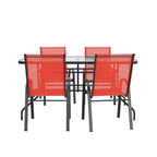 Ensemble de salle à manger de patio 5 pièces : table en verre, 4 chaises empilables flexibles