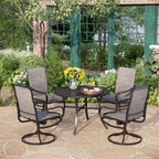 Ensemble de salle à manger de patio 5 pièces MAISON ARTS comprenant 4 chaises pivotantes en toile et 1 table à manger ronde avec revêtement électronique et trou pour parasol